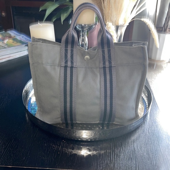 Hermes Paris Fourre Tout Grey Cotton Canvas Small Tote Bag - Picture 5 of 11